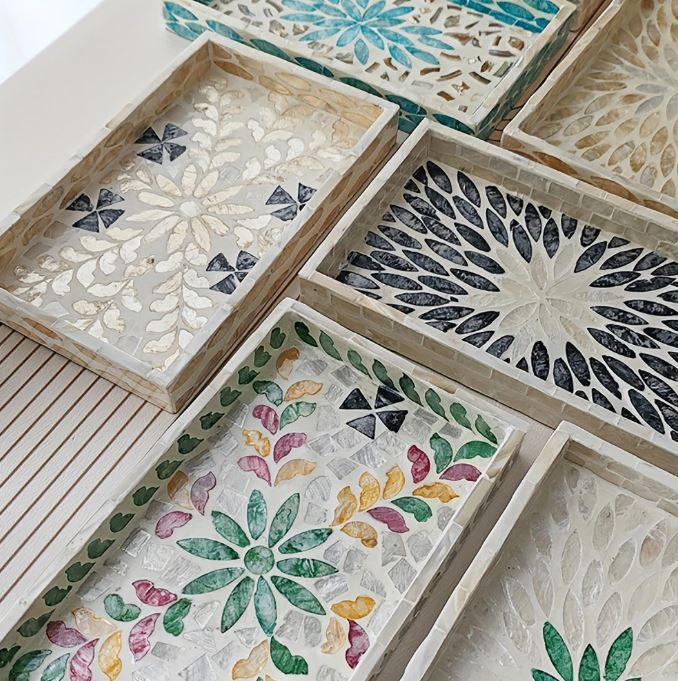 ถาดอาหารทรงเหลี่ยม ที่วางแก้วเสิร์ฟอาหาร พร็อพถ่ายรูป Mosaic Tray🍱