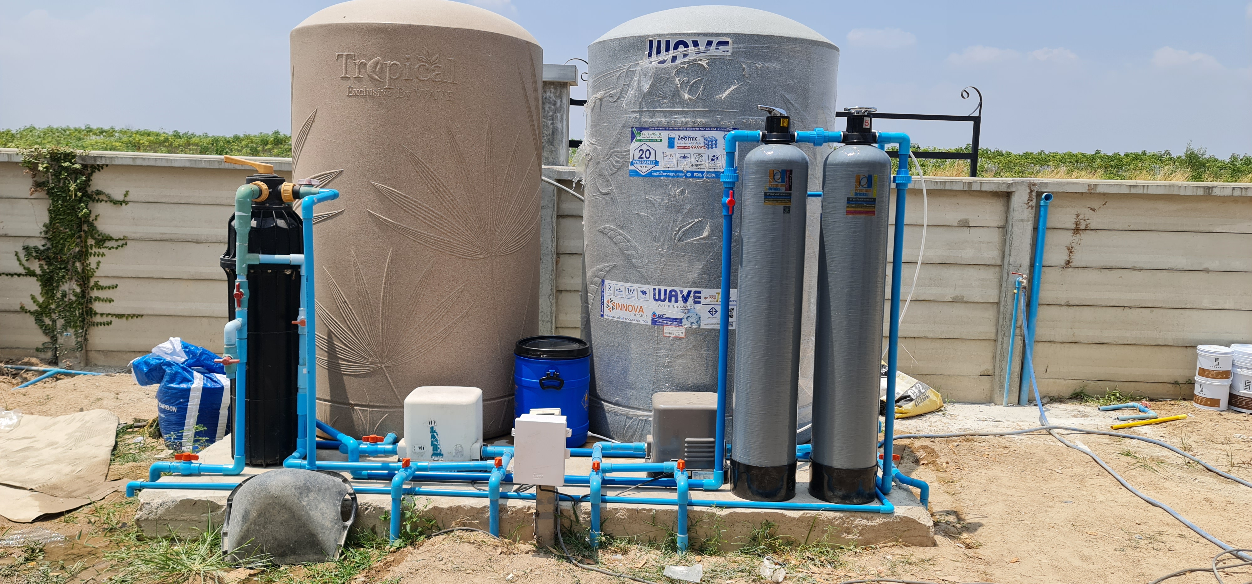 ถังกรองน้ำใช้ FRP2ถังขนาดจุสาร50ลิตร+เครื่องกรองน้ำดื่ม7ขั้นตอนระบบUF