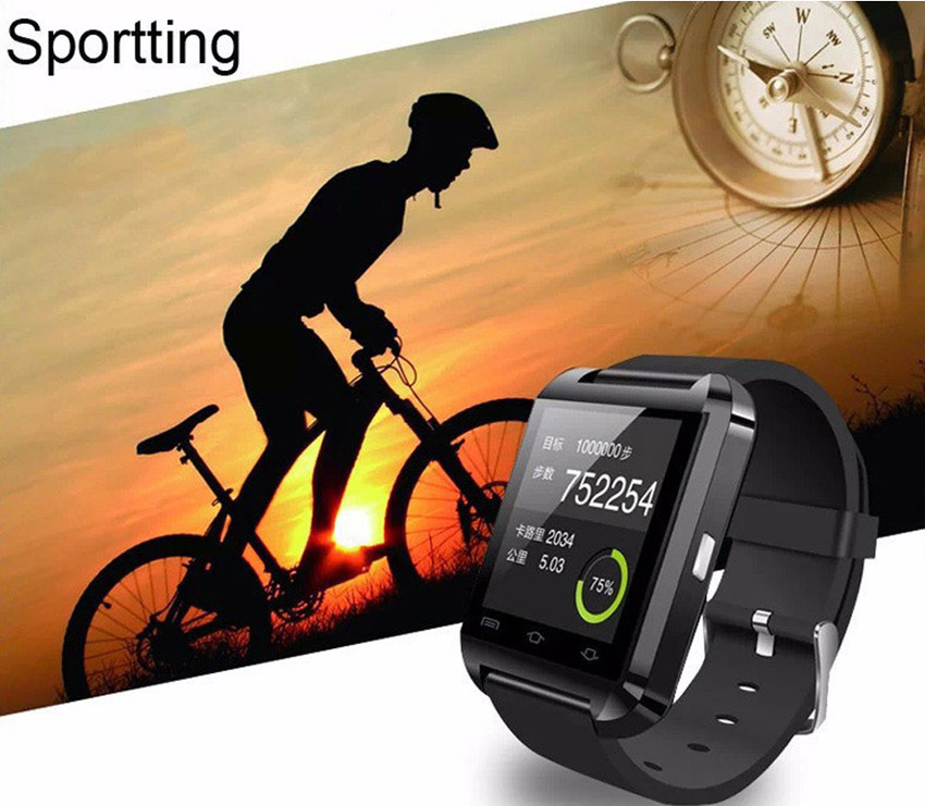 NiceEshop U8 นาฬิกาบลูทูธโทรศัพท์ส่งข้อความเตือนเก่งหลับหน้าจอสำหรับ Android (สีดำ)