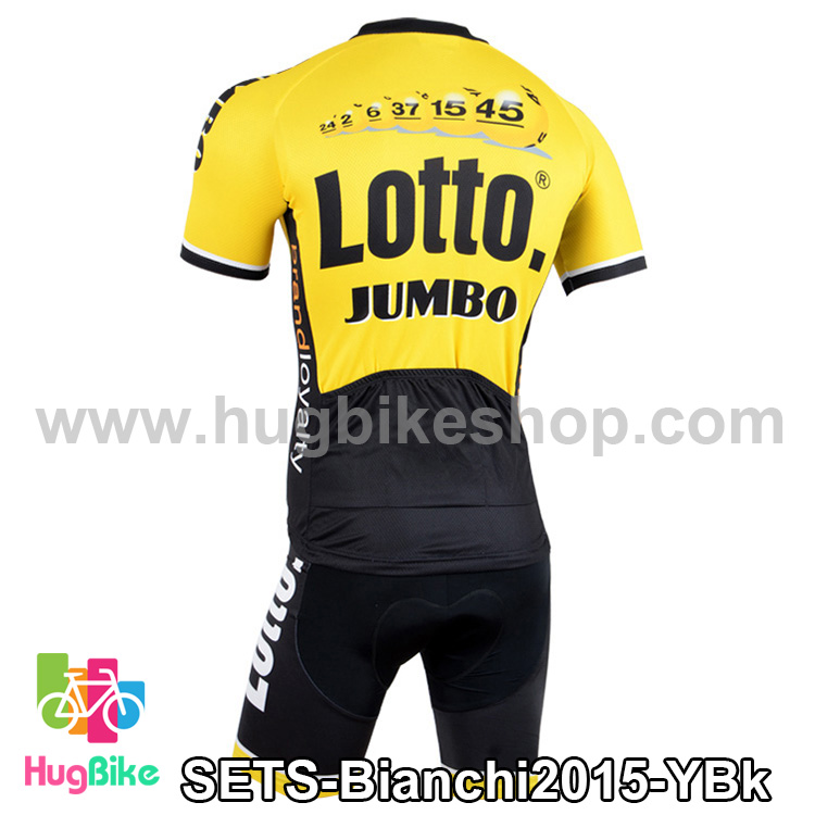 ชุดจักรยานแขนสั้นทีม Bianchi 15 (01) สีเหลืองขาวดำ