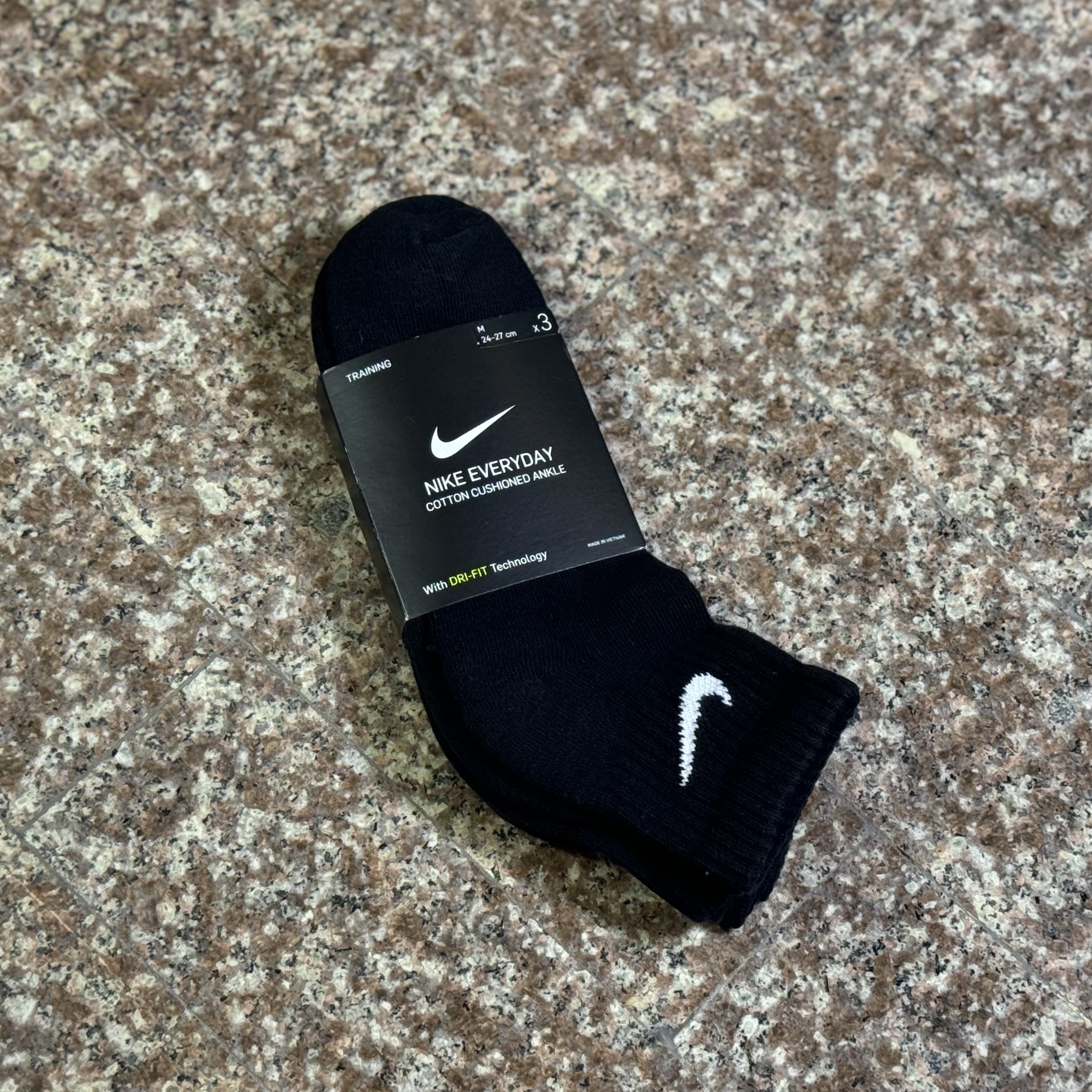 ถุงเท้า Nike EveryDay Cushioned Ankle Socks ‘BLACK’ (M,L) #แพค3คู่