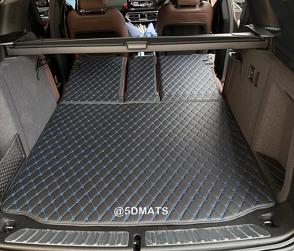 พรมปูพื้นรถยนต์ 7D BMW IX3 พรม7D บีเอ็มดับเบิลยู XPEแบบหนา เสริมใยดักฝุ่น สีดำด้ายฟ้า เข้ารูป เต็มคัน