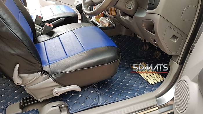 พรมปูพื้นรถยนต์ 6D หนาพิเศษ D-MAX 4D 2005-2011 หนังสีฟ้าเทาพาสเทล 3ชิ้น เต็มคัน