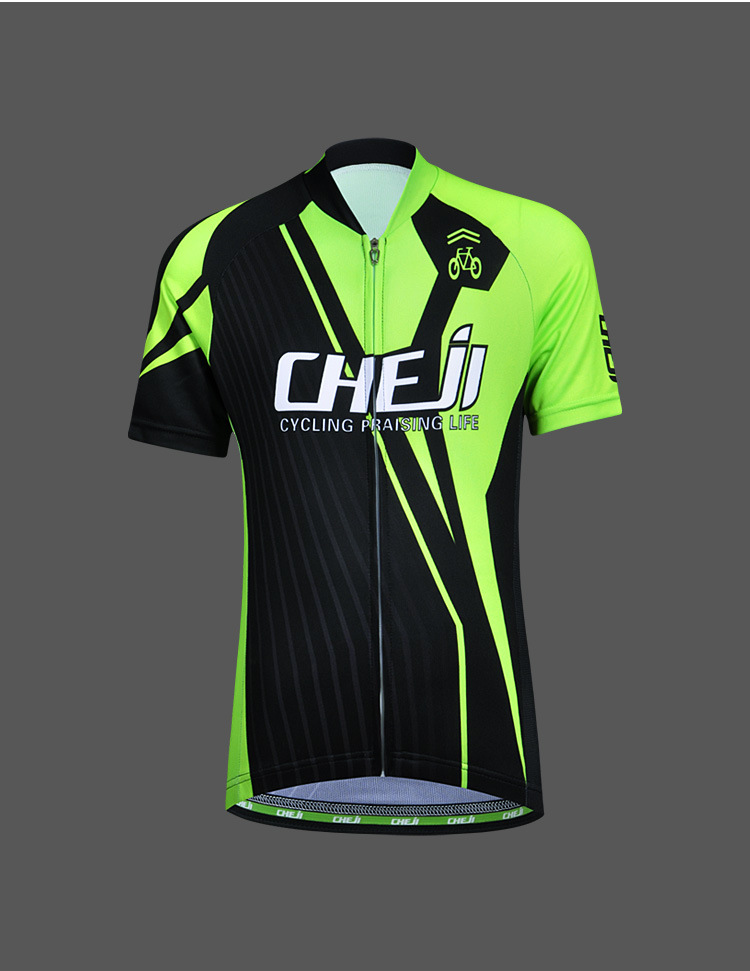 เสื้อจักรยานเด็กแขนสั้น CheJi (02) สีเขียวดำ