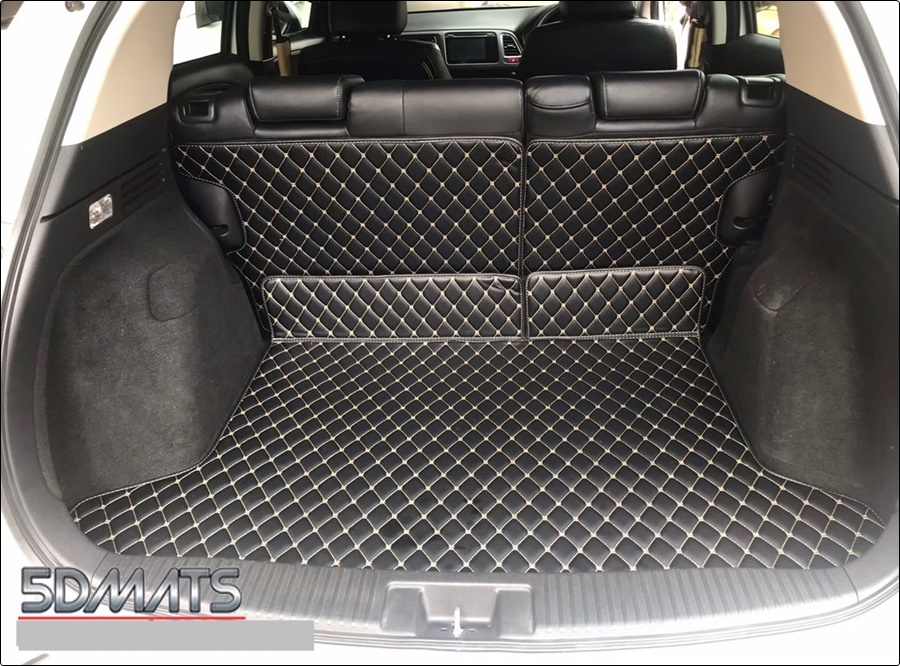 แผ่นปูท้าย + ปิดเบาะ พรม6D HONDA HR-V eHEV 2022-28 สีดำด้ายครีม สวยเรียบ หรูหรา เข้ารูป 3ชิ้น