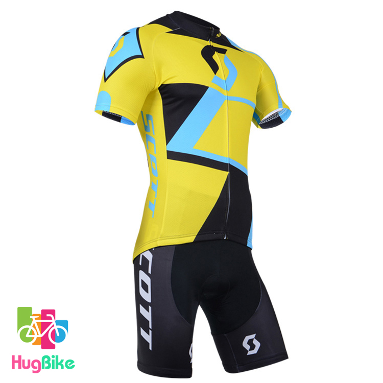 ชุดจักรยานแขนสั้นทีม Scott 14 (02) สีเหลืองฟ้าดำ