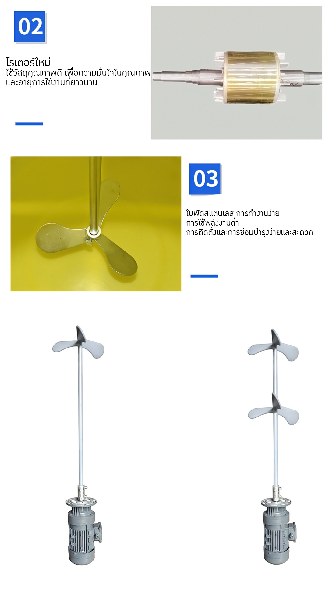 มอเตอร์พร้อมหัวปั่น หัวปั่นสแตนเลส 304 316L หัวพลาสติก รุ่น BLD09 chemical mixer motor