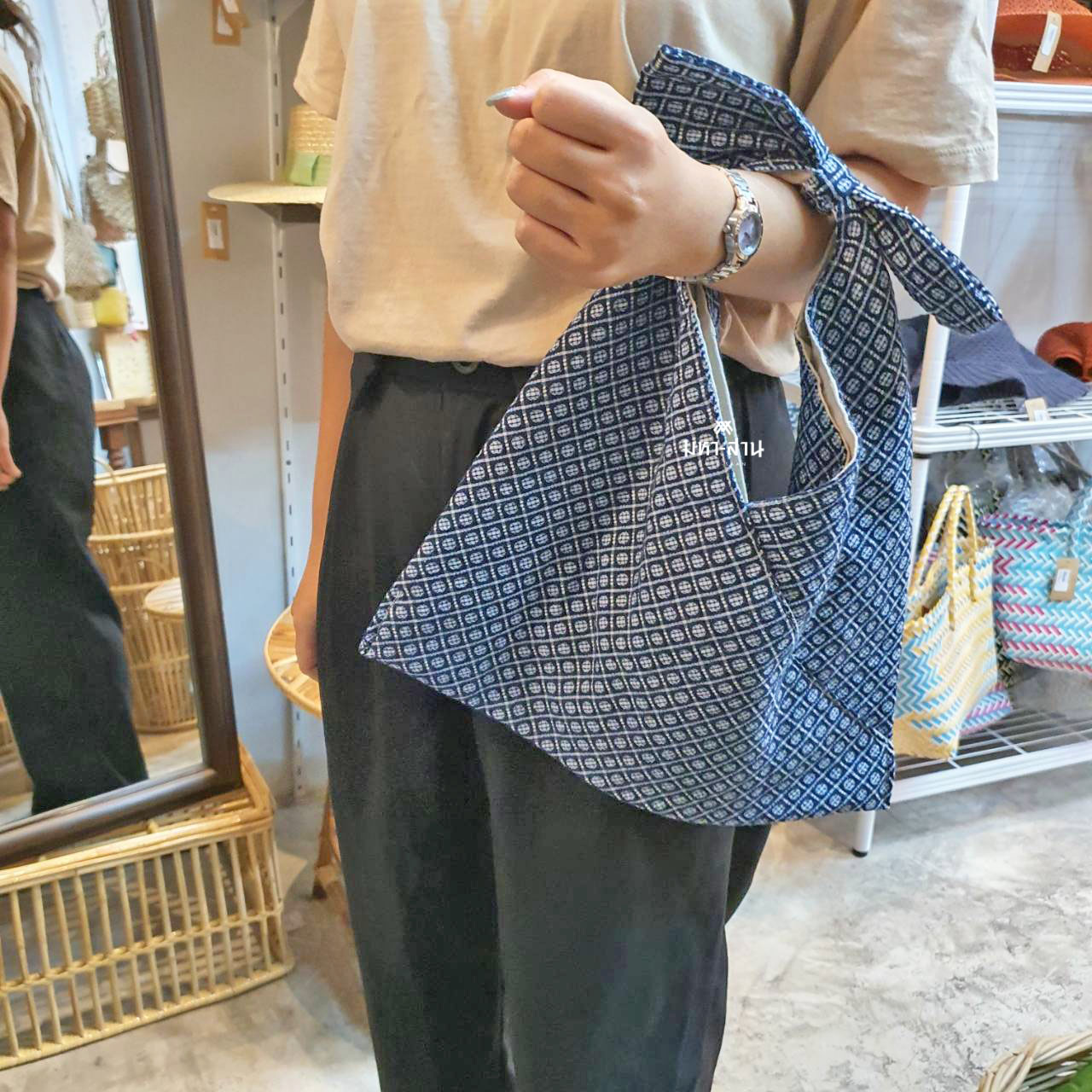 กระเป๋าผ้า ถุงผ้า แฟชั่น คล้องแขน แต่งโบว์ คละสี 🎀