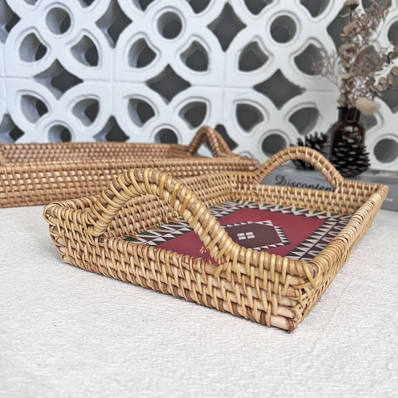 ถาดหวายสาน ถาดวินเทจ ถาดใส่อาหาร พร็อพถ่ายรูป Rattan Tray🎨