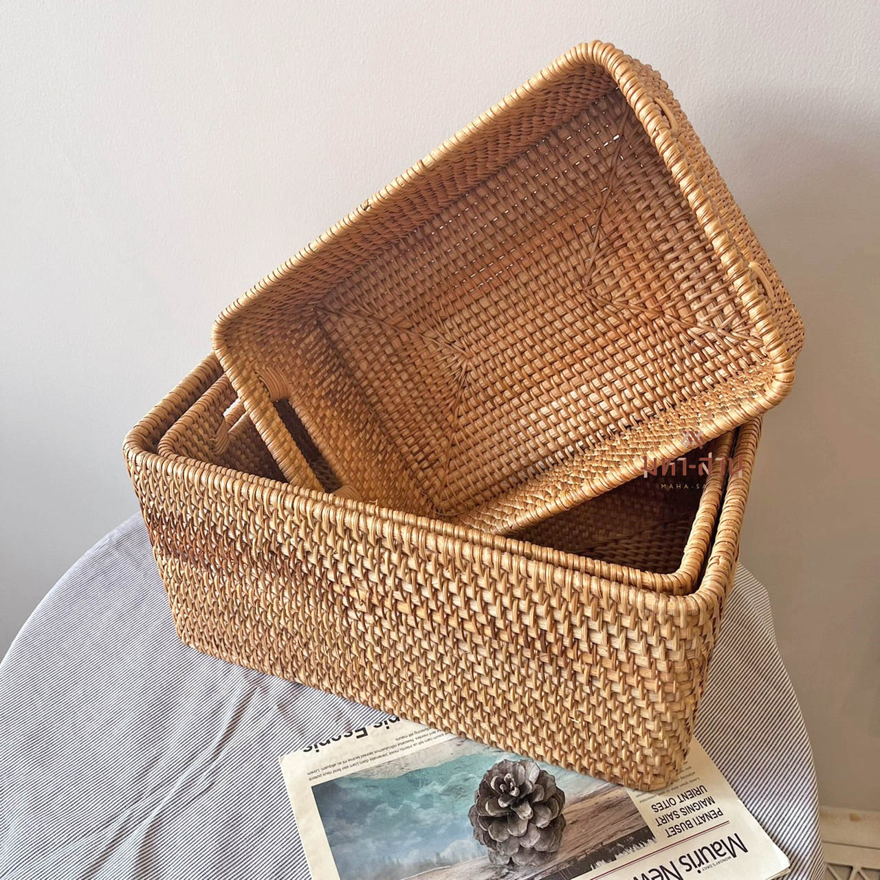 กล่องหวาย ตะกร้าเก็บของ พร็อพถ่ายรูป rattan tray🤎