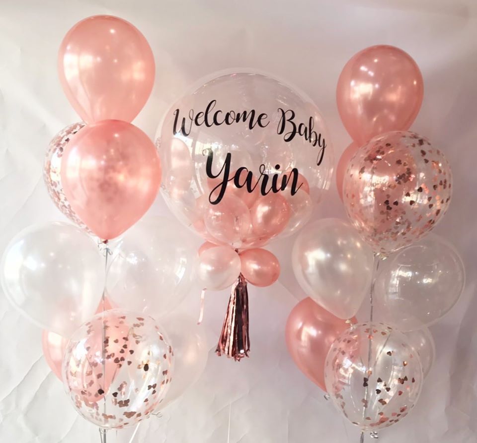 Set balloon welcome baby rose gold & white (17pcs) (with helium)