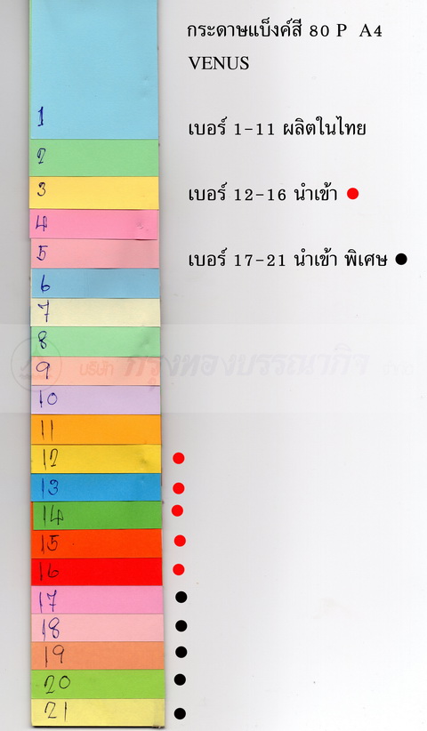 กระดาษแบงค์สี 80P A4 วีนัส ครบทุกสี