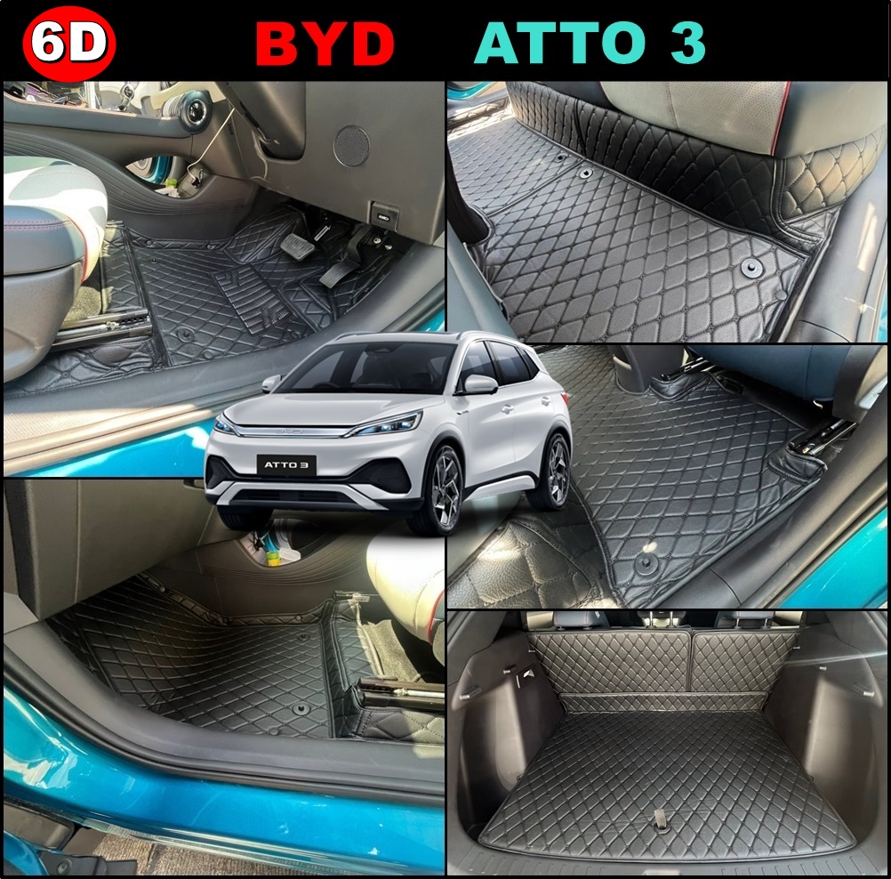 พรมปูพื้นรถยนต์ 6D BYD ATTO 3 พรม6D เกรดA เข้ารูป เต็มคัน รวมแผ่นท้าย ปิดเบาะ 6ชิ้น