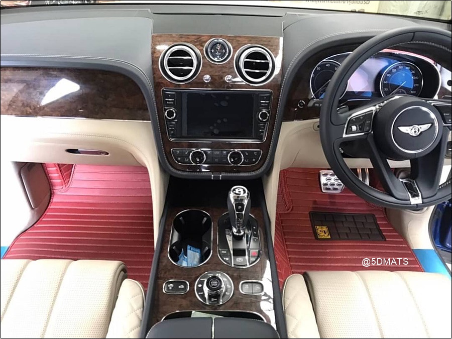 พรมปูพื้นรถยนต์ 5D BENTLEY Bentayga พรมหนัง5D ลายตรง หนาพิเศษ สีไวน์แดง เข้ารูป เต็มคัน
