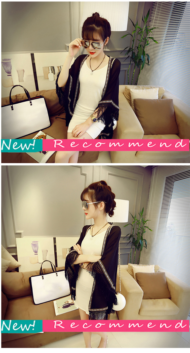 ผ้าคลุมไหล่สีดำแฟชั่นแต่งพู่ใส่คลุมเก๋ๆ