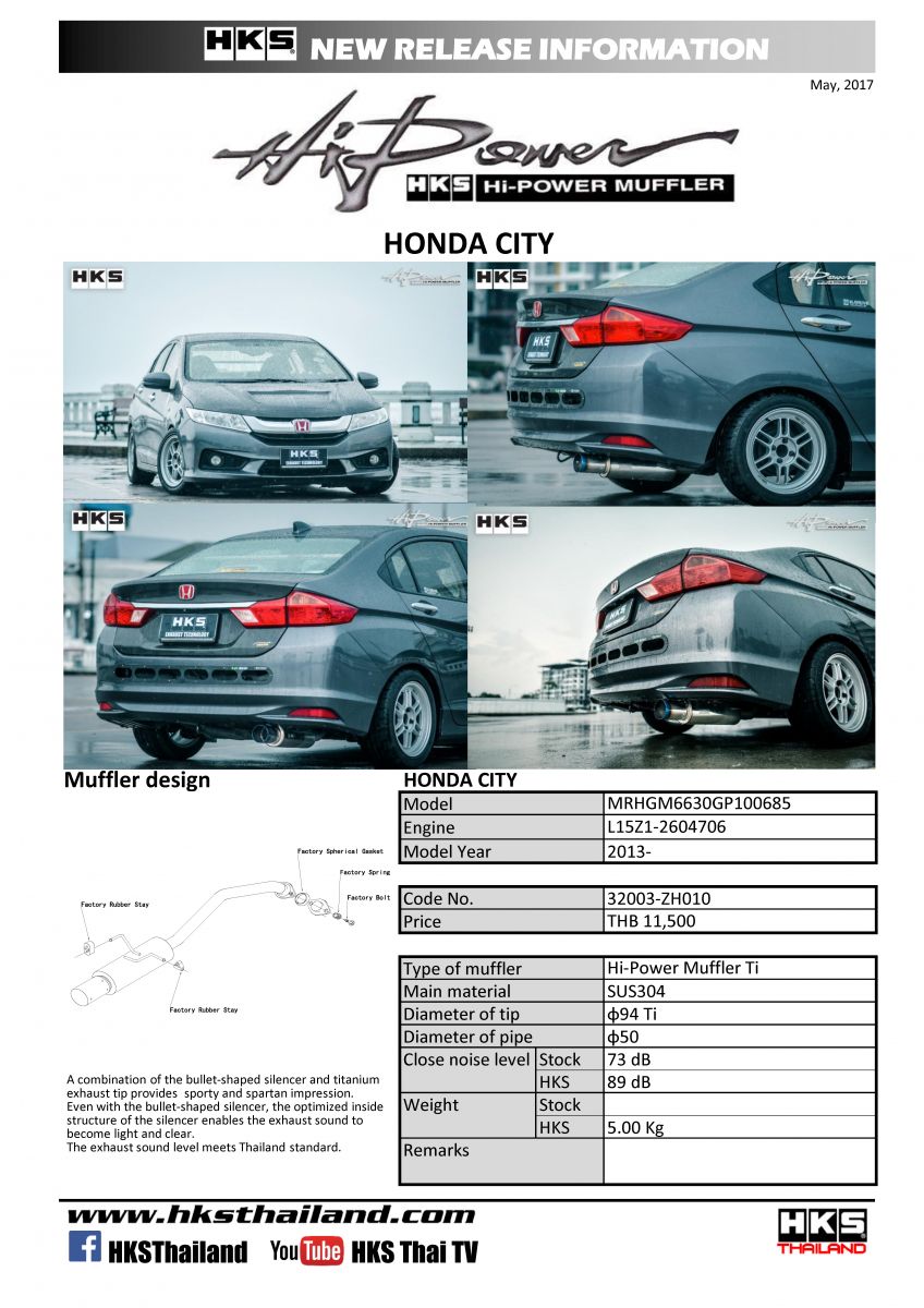 ท่อ HKS HI POWER TITANIUM TAIL (ZH010) HONDA CITY 2013-2019