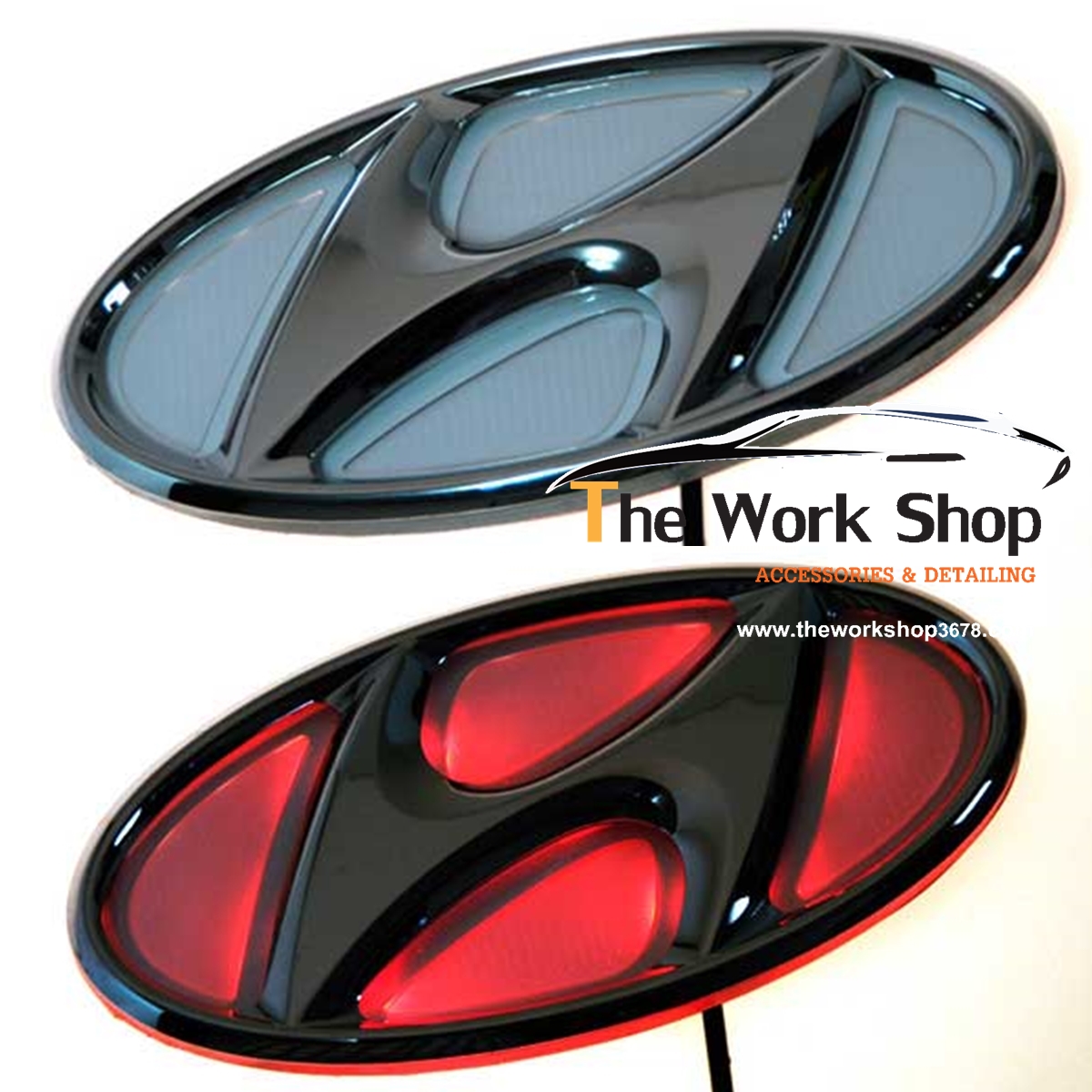 ็Hyundai Logo With LED White - Red ( โลโก้ฮุนได แบบ LED สีขาว - สีแดง )