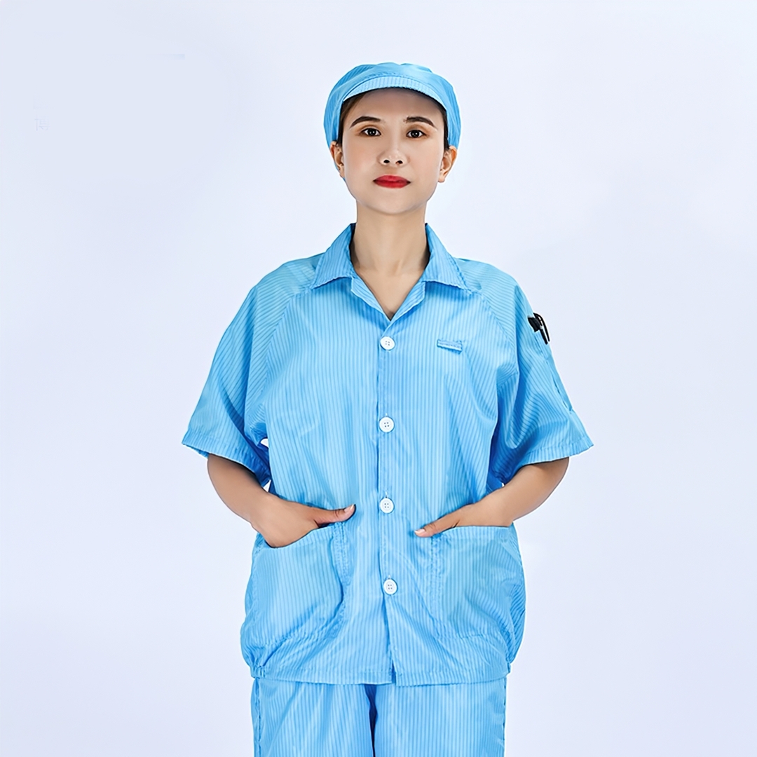 BRT-010 เสื้อแขนสั้น+ฟรีหมวก!!! ป้องกันไฟฟ้าสถิตย์ Polyester fabric + conductive fiber