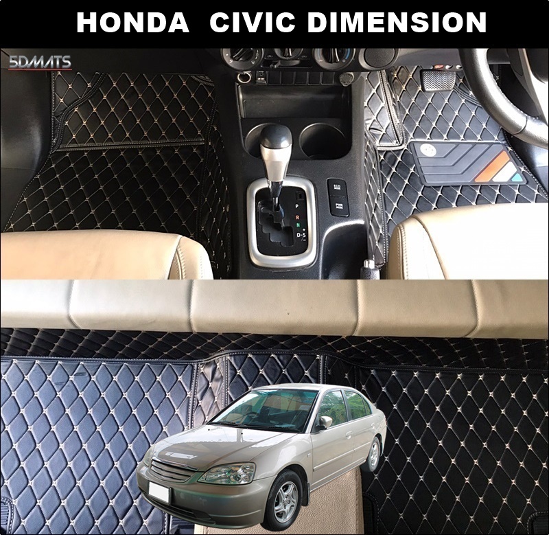 พรมปูพื้นรถยนต์ 6D HONDA CIVIC DIMENSION พรม6D QX สวยงาม เข้ารูป ตรงรุ่นรถ 3ชิ้น