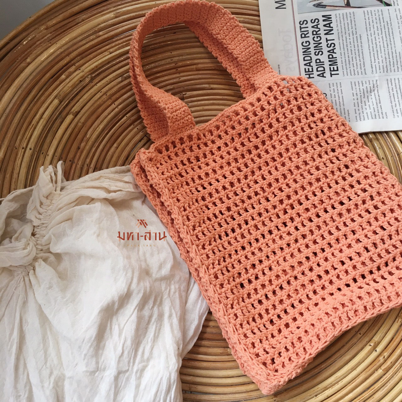 กระเป๋าcotton+เชือก เล็ก👜