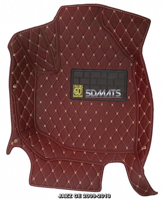 พรมปูพื้นรถยนต์ 6D VIP JAZZ GE ปี2009-2013 หนังสีไวน์แดง 6ชิ้น รวมเเผ่นท้าย+ปิดเบาะหลัง เต็มคัน