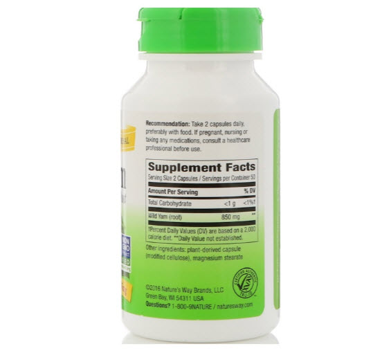 Nature's Way, Wild Yam, Root, 425 mg, 100 Vegetarian Capsules