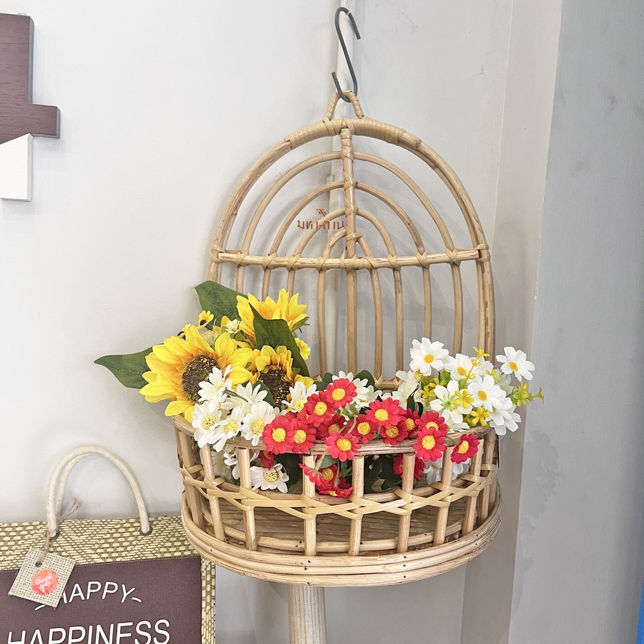 ตะกร้าหวายแขวนผนัง ใส่เครื่องปรุง ใส่ดอกไม้ แต่งคาเฟ่ ร้านอาหาร 🤎