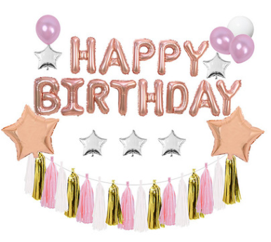 เซทวันเกิดHAPPY BIRTHDAY สุดหรู โทนชมพู/โรสโกล สีอ่อน ไปเป่าทำเองได้เลย