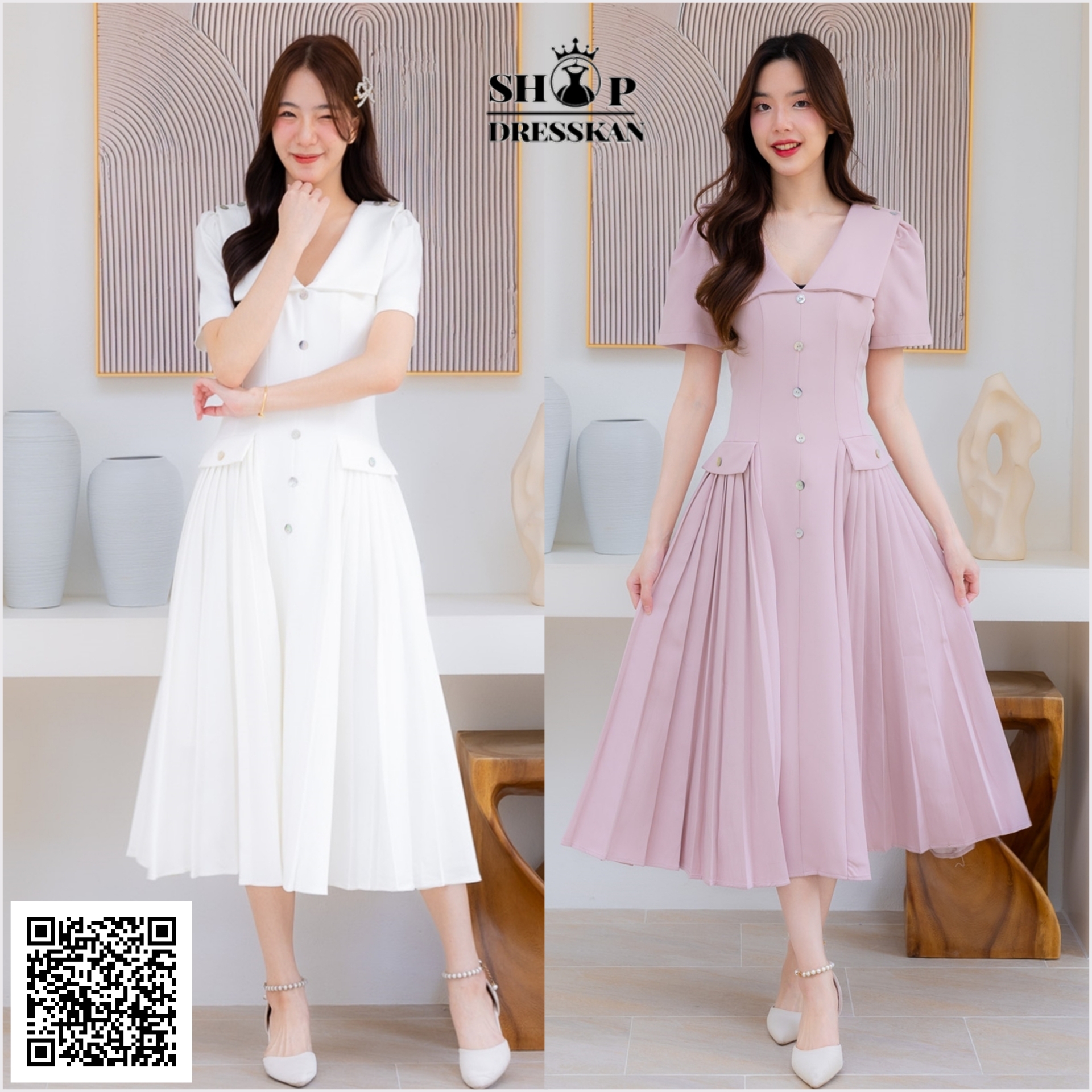 ❌หมดทุกสีทุกไซส์ค่ะ❌ : ชุดเดรสแฟชั่นยาวงานป้ายคุณภาพ⭐[ S-M-L-XL ] :: ชุดเดรสยาวผ้าสีพื้น คอปกแต่งกระดุมและกระเป๋าหลอกสวยเก๋ กระโปรงระบายพลีทพริ้วสวย ซิปซ่อนหลัง บุซับใน เนื้อผ้าดีสวมใส่สบาย ใส่ออกงาน ใส่เที่ยวสวยๆ