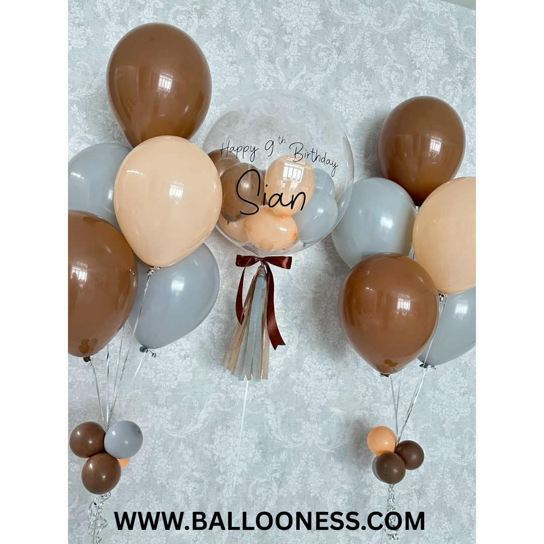 เซทลูกโป่งบับเบิ้ลวันเกิด ขนาด 24นิ้ว + ช่อ 5ลูก 2ช่อ สีเอิร์ทโทน