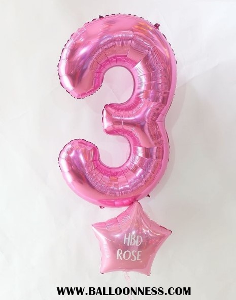 ฟอยล์ตัวเลข+ฟอยล์ดาวพร้อมข้อความ โทนชมพู / Number Foil + Star Foil with Text Pink tones