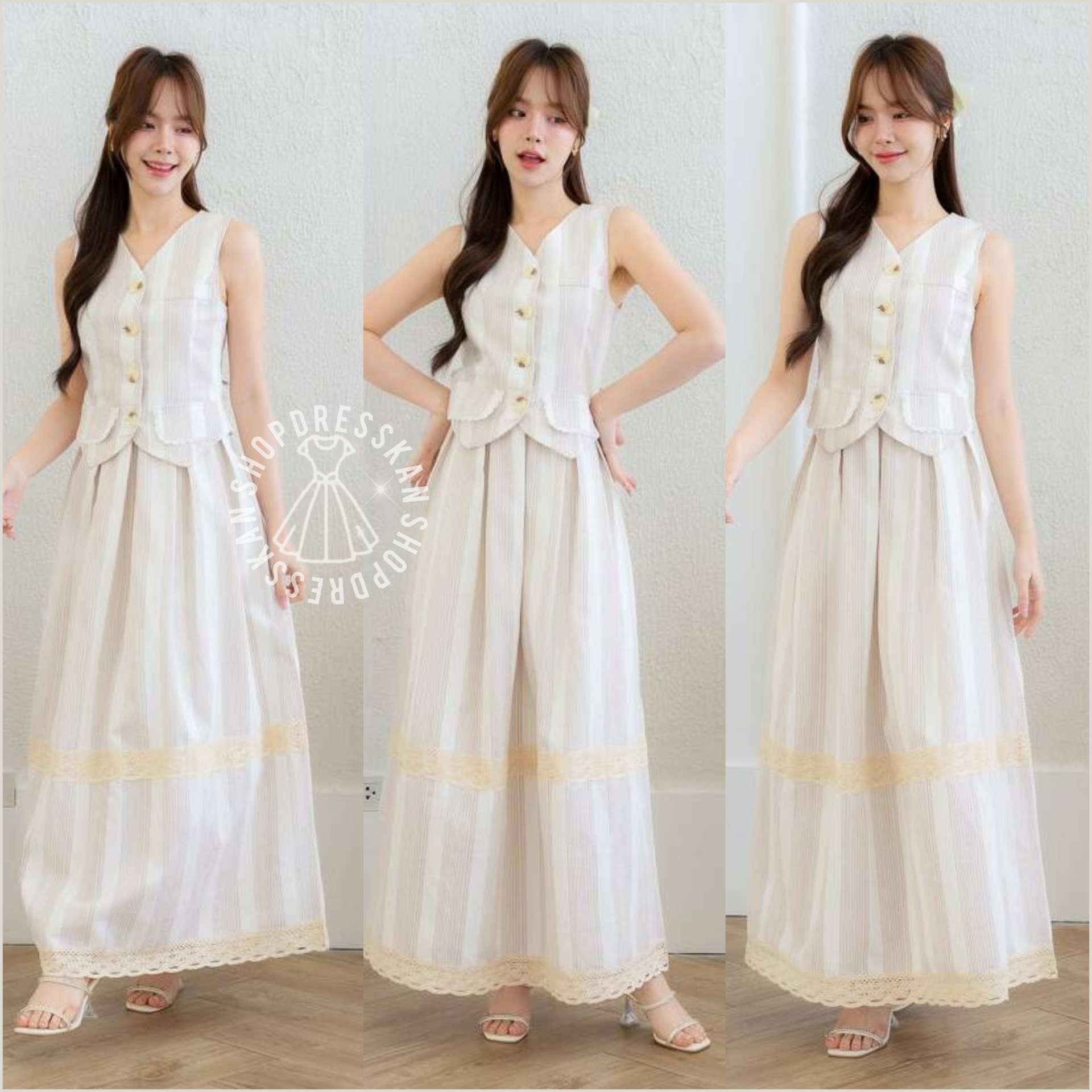 งานป้ายคุณภาพ⭐มีพร้อมส่ง [S-M-L-XL] :: เซ็ต 2 ชิ้น เสื้อแขนกุด กระดุมหน้า แต่งกระเป๋าสวยเก๋ แมทเข้ากับกระโปรงยาว ซิปซ่อนหลัง บุซับใน ผ้าเนื้อดีสวมใส่สบาย ใส่สวยได้หลายโอกาส