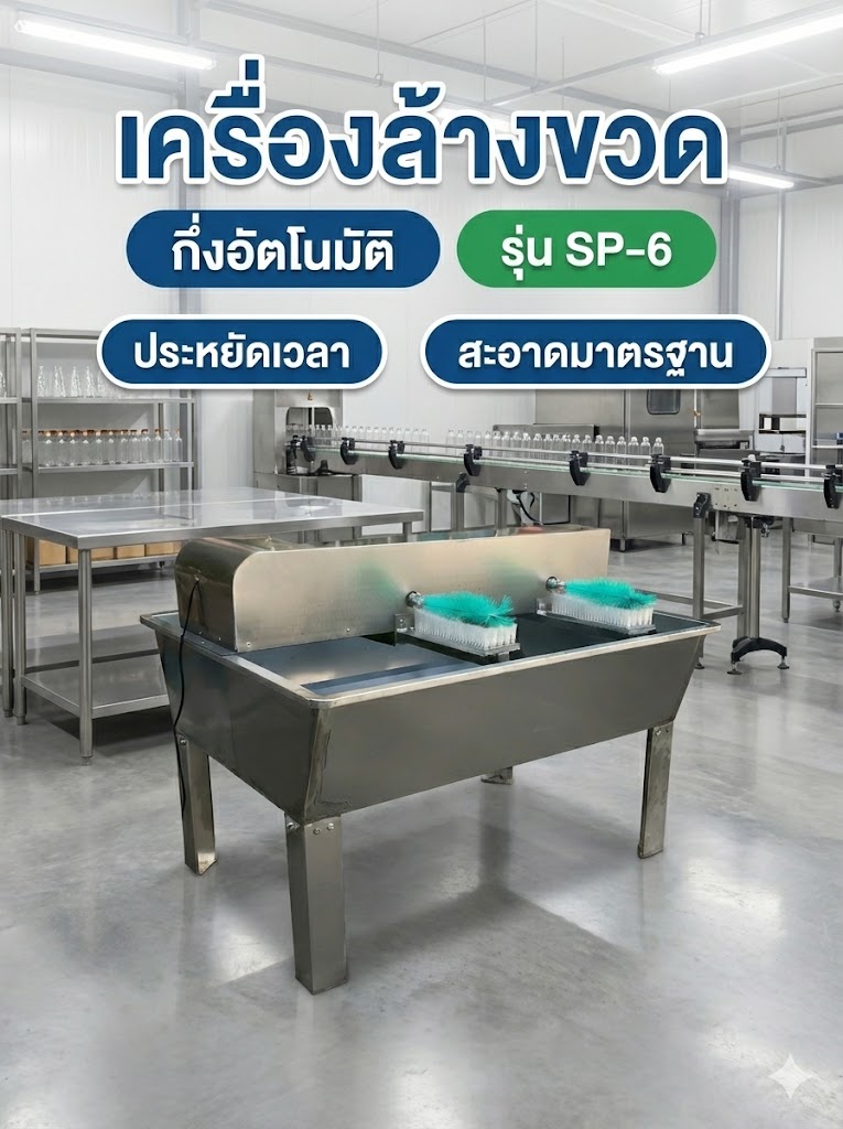 🌈15945 เครื่องทำความสะอาดขวดพลาสติก ขวดแก้ว กึ่งอัตโนมัติ รุ่น SP-6