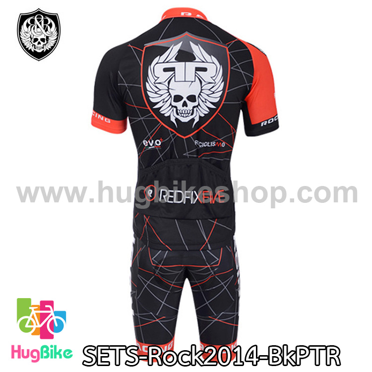 ชุดจักรยานแขนสั้นทีม Rock Racing 14 สีดำลายเส้นแดง