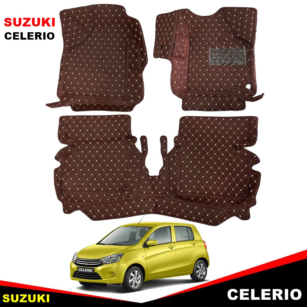 พรมปูพื้นรถยนต์6D SUZUKI CELERIO พรม6D ซูซุกิ เซเลริโอ สีกาแฟ เข้ารูป เต็มคัน 3ชิ้น