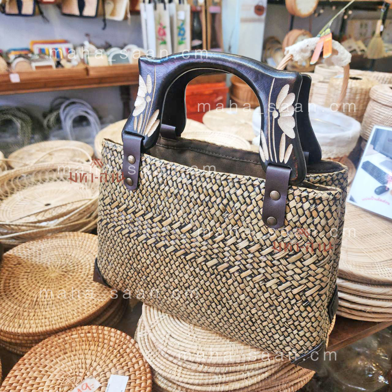 กระเป๋ากระจูด กระเป๋าผ้าไทย ทรงจีบตรง ของฝากผู้ใหญ่ 🥫