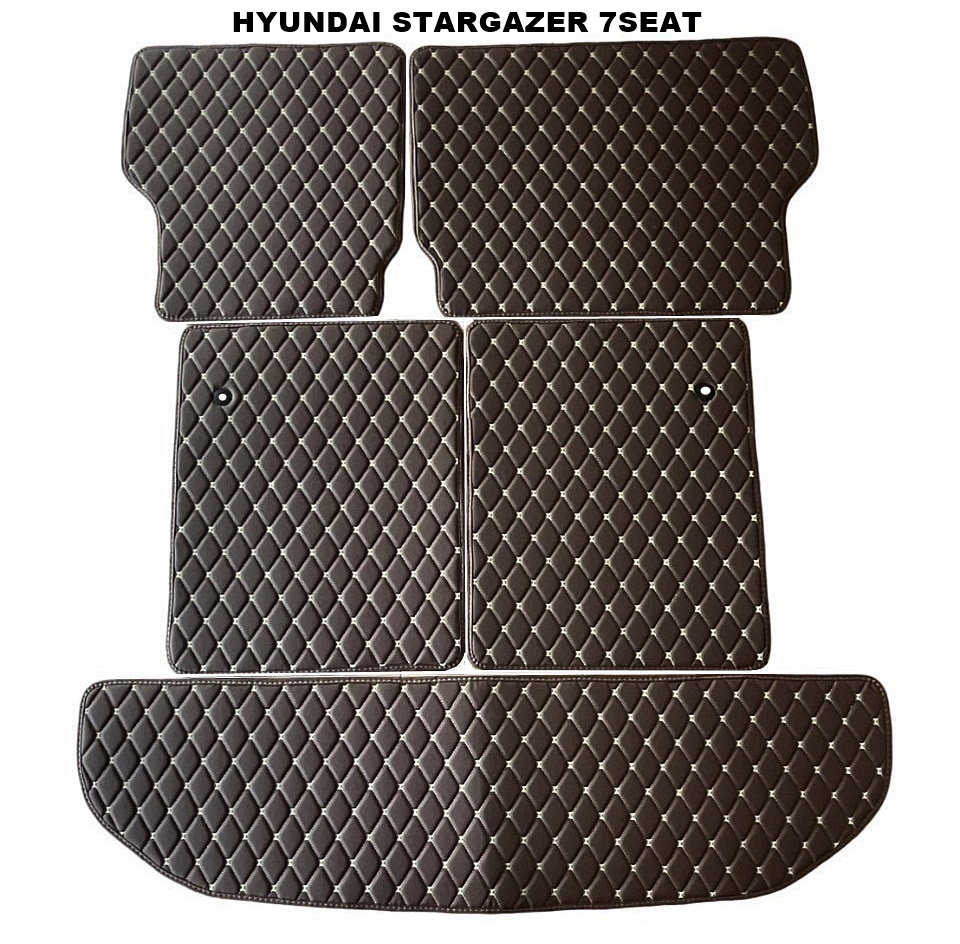 HYUNDAI STARGAZER 7ที่นั่ง แผ่นปูท้ายรถ แผ่นปิดเบาะหลัง พรม6D ฮุนได สตาร์เกเซอร์ สีกาแฟ เข้ารูป 5ชิ้น