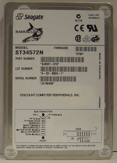 ST34572N Seagate 4.5Gb 7200Rpm SCSI 50Pin 3.5Inc Hard Drive
