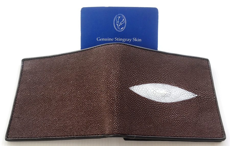 กระเป๋าสตางค์หนังปลากระเบนแท้1ตา แบบสั้น สีน้ำตาล