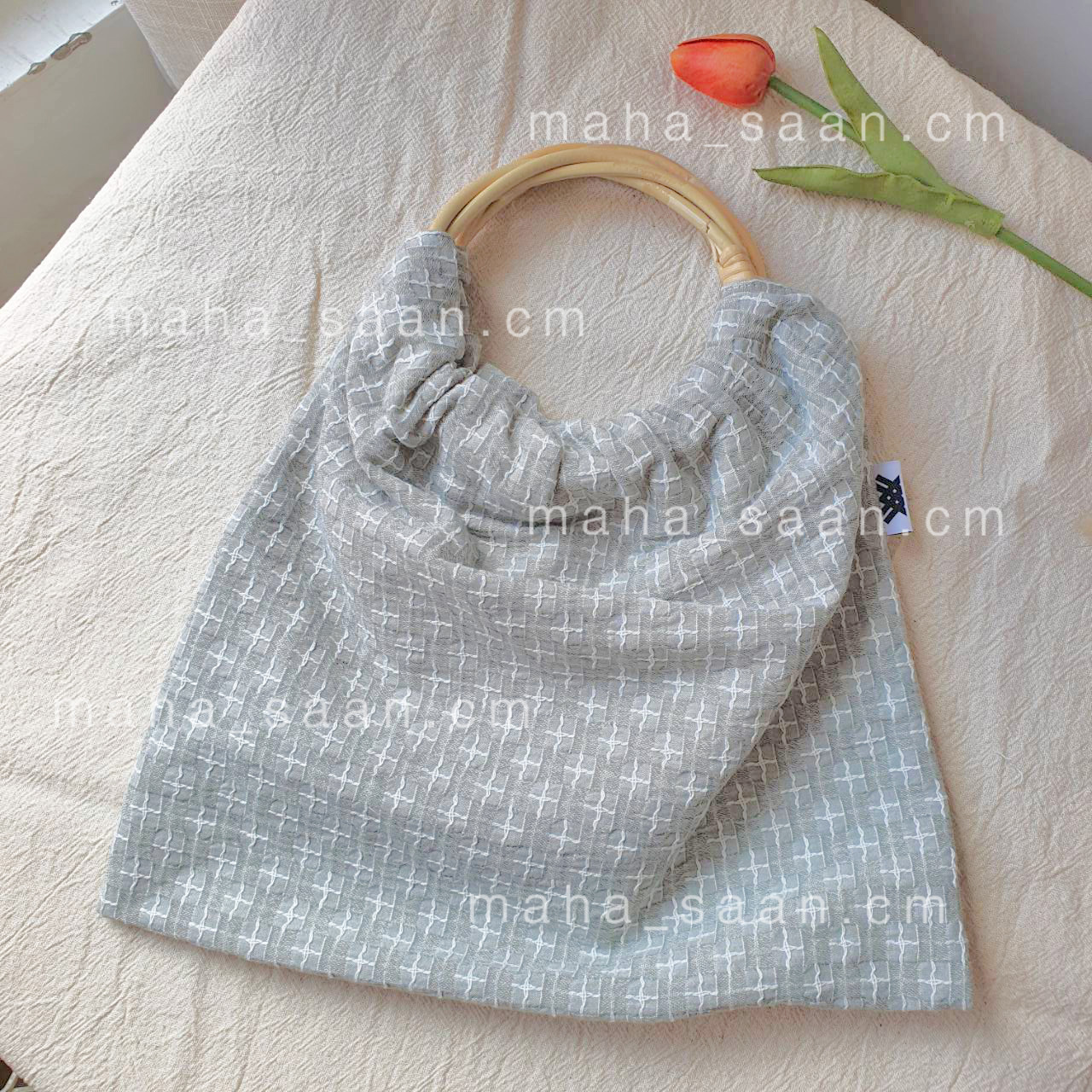 กระเป๋าผ้า คล้องแขน น่ารัก หูหวายเกลียว 🌷