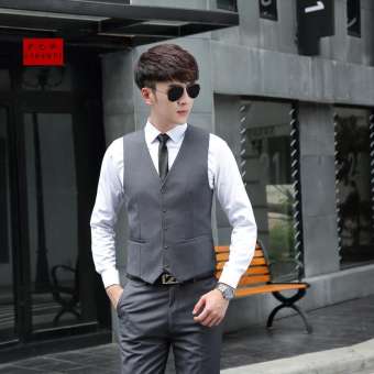 เกาหลีชายผู้ชายชุดสูทเสื้อกั๊กสูทเสื้อกั๊ก (สีดำ)