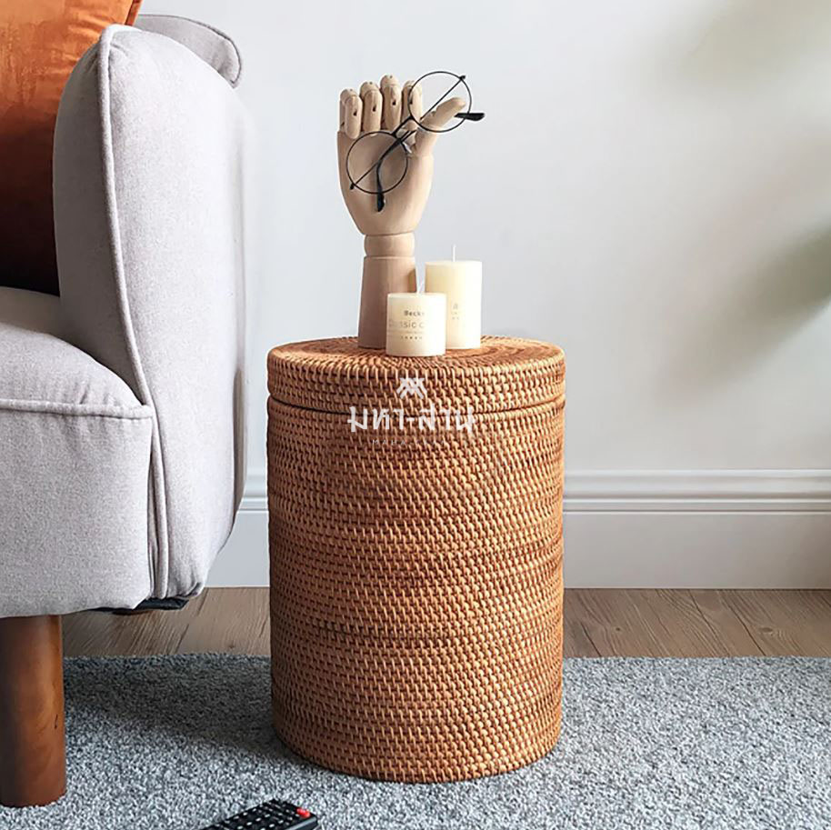 ตะกร้าผ้า เก็บของ กระถางต้นไม้ ถังฝาปิด พร็อพถ่ายรูป rattan tray🧺