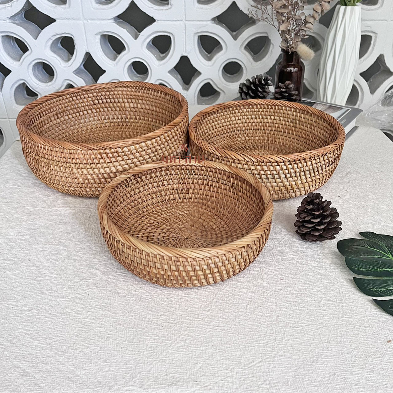 ถ้วยหวายสาน โฮมคาเฟ่ ถ้วยผลไม้ ทรงกลม พร็อพถ่ายรูป Rattanly Tray🤎