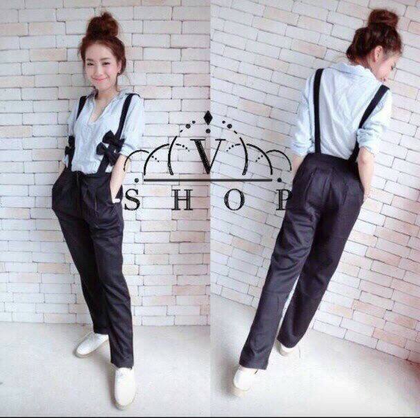 เซตเสื้อผ้าป่าน+กางเกงสายเอี้ยมโบว์