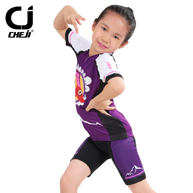 ชุดจักรยานเด็กแขนสั้นขาสั้น CheJi (14) สีม่วง