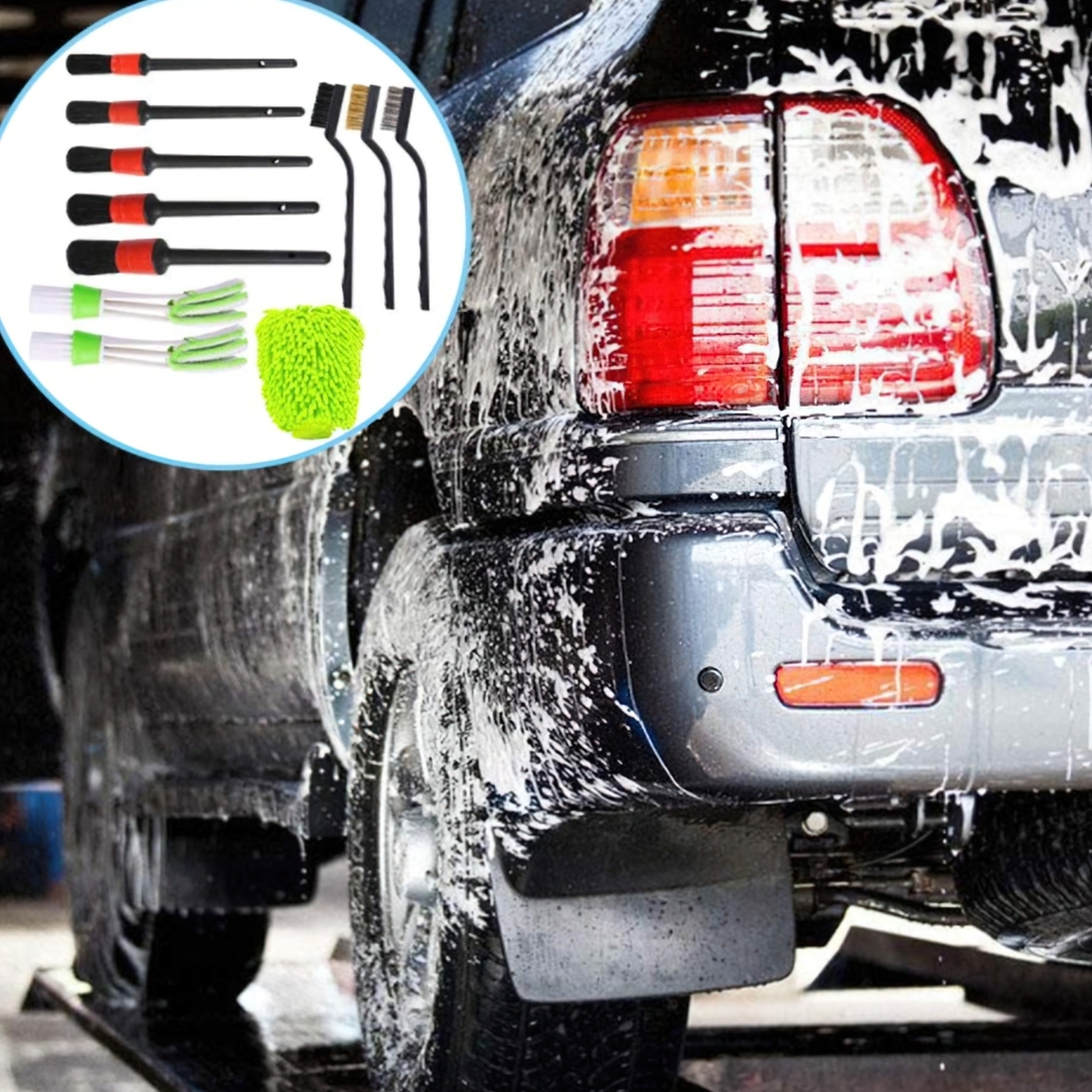 🌈14530 ชุดเซ็ตอุปกรณ์ทำความสะอาดล้างรถยนต์ สุดคุ้ม 14 ชิ้น (แปรงพู่กัน+แปรงขัด+ผ้าเช็ดรถ+ฟองน้ำ)