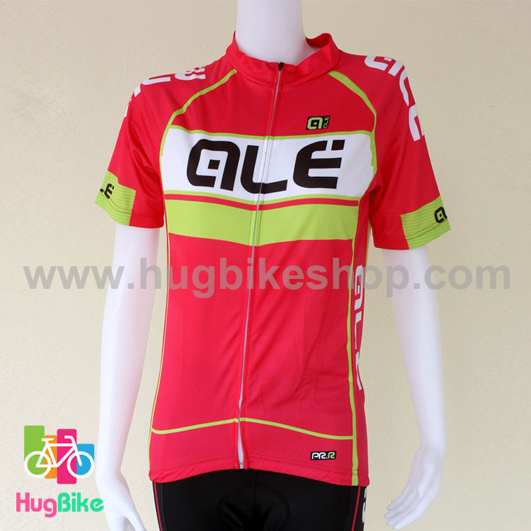 เสื้อจักรยานผู้หญิงแขนสั้น ALE 16 (12) สีชมพูขาวเขียวหลังขาว