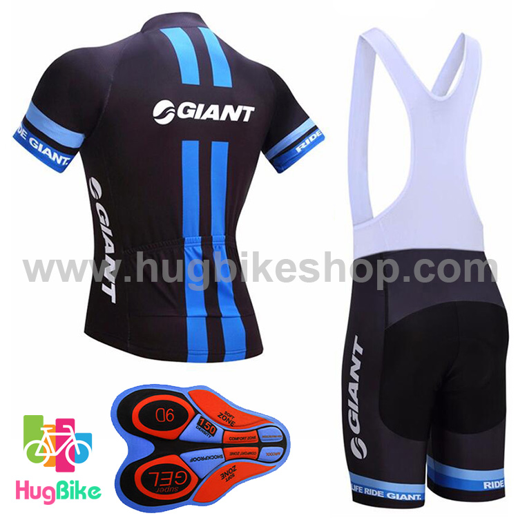ชุดจักรยานแขนสั้นทีม Giant 17 (02) สีดำน้ำเงิน กางเกงเอี๊ยม