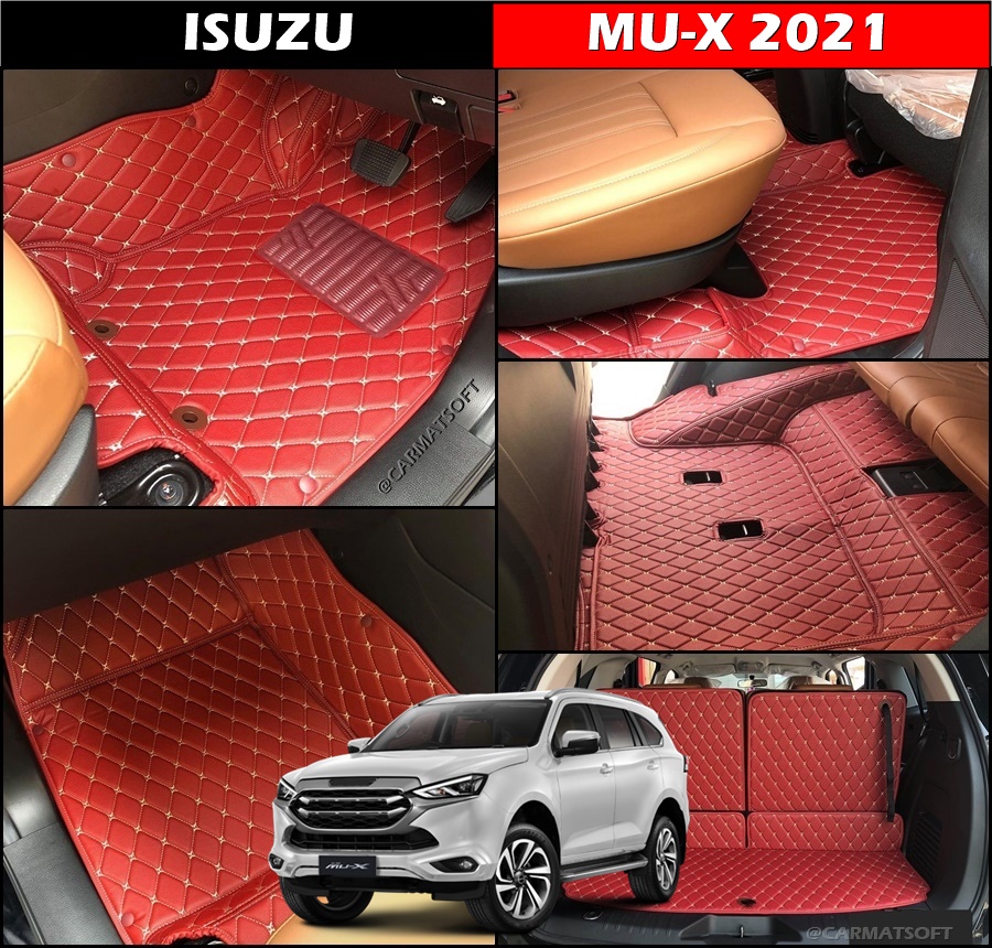 พรมปูพื้นรถยนต์6D ISUZU MU-X 2021 พรมหนัง6D เกรดA 12มิล เต็มคัน 9ชิ้น