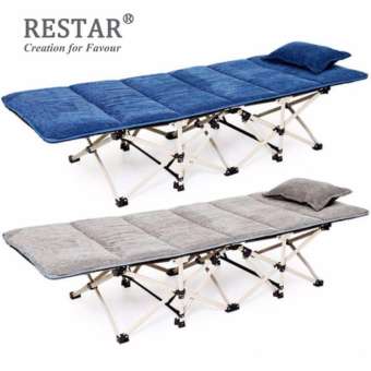 RESTAR เตียงสนามแบบพับได้ (ฟรีเบาะรองและหมอนสีน้ำเงิน)